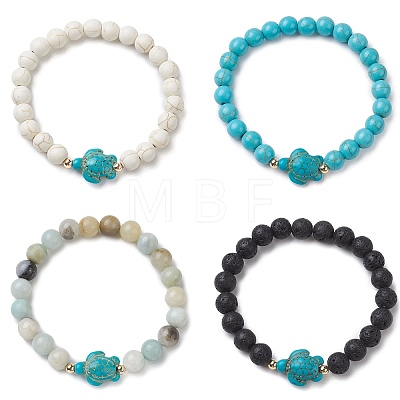 4Pcs Round Mixed Gemstone Beaded Stretch Bracelets BJEW-JB10269-1