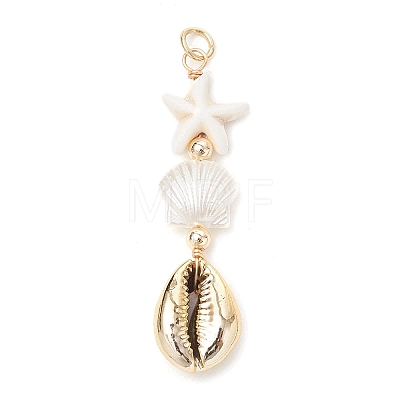 Dyed Synthetic Turquoise Starfish & Electroplated Shell & Imitation Pearl Big Pendants PALLOY-JF03900-1