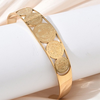 Religion 201 Stainless Steel Saint Benedict Hollow Open Cuff Bangles SA-CBA3211-01G-1