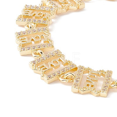 Clear Cubic Zirconia Rectangle with Word Love Link Chains Bracelet BJEW-I301-07G-1
