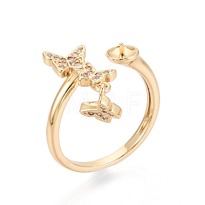 Butterfly Brass Micro Pave Clear Cubic Zirconia Cuff Rings Setting KK-T079-26G-1
