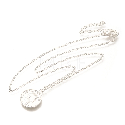 304 Stainless Steel Flat Round Cameo Pendant Cable Chain Necklaces for Women STAS-Z108-02S-02-1