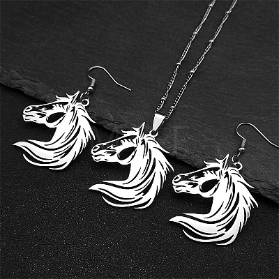 304 Stainless Steel Dangle Earrings & Pendant Necklaces Sets FS-WGE4488-01-1