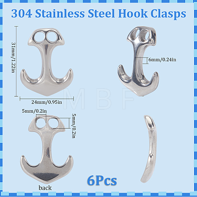 SUNNYCLUE 6Pcs 304 Stainless Steel Hook Clasps STAS-SC0008-12-1