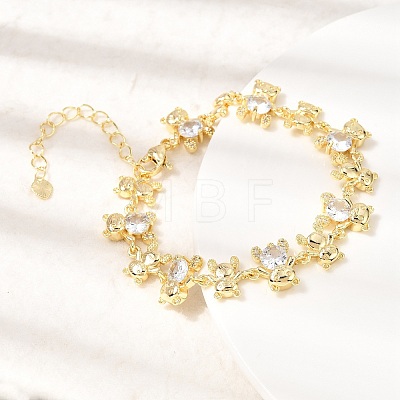 Brass Micro Pave Cubic Zirconia Link Chain Bracelets for Women BJEW-D457-01G-03-1