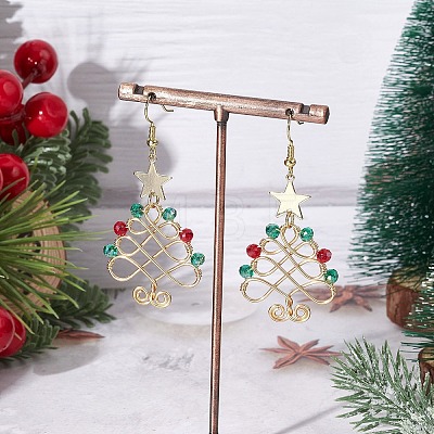 Brass Glass Dangle Earrings EJEW-TA00735-1