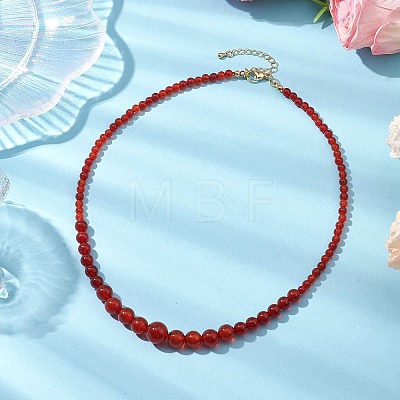 Round Natural Carnelian(Dyed & Heated) Beaded Neckiaces NJEW-JN05003-1