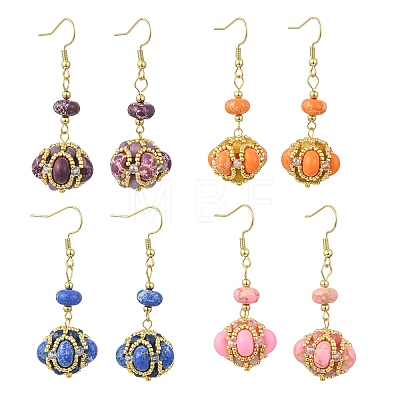 Glass Seed Bead and Synthetic Imperial Jasper Dangle Earrings EJEW-MZ00743-1
