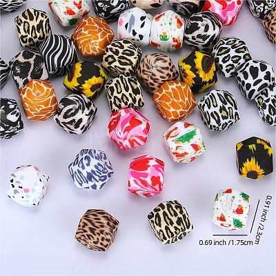 Colorful Pattern Printed Silicone Beads SI-JX0022A-15-1