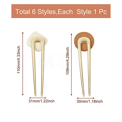 Biyun 6Pcs 6 Style Zinc Alloy Hair Forks PALLOY-BY0001-02-1