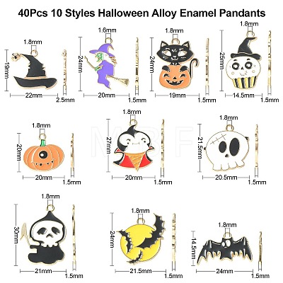 40Pcs 10 Styles Halloween Alloy Enamel Pandants ENAM-CJ0004-14-1