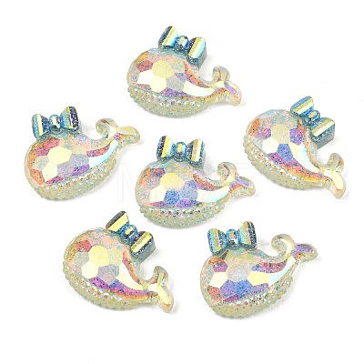 Transparent Epoxy Resin Whale with Bowknot Decoden Cabochons RESI-XCP0002-53-1