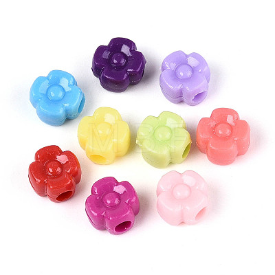 Plastic 4 Petal Flower European Beads KY-T041-25M-1