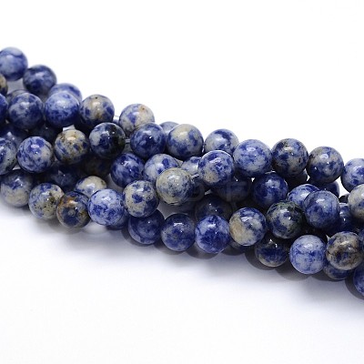 Natural Blue Spot Jasper Round Beads Strands G-O047-01-8mm-1