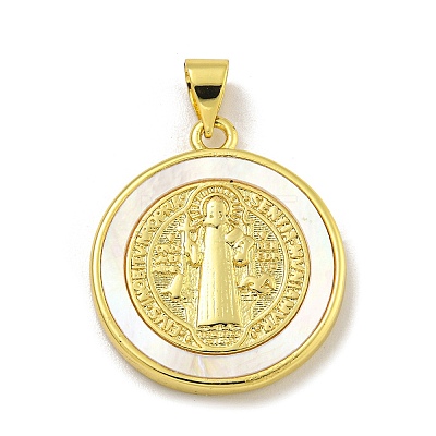 Rack Plating Brass Pave Nature Shell Religion Pendants X-KK-C074-31G-01-1