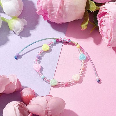 Adjustable Candy Color Heart Acrylic Braided Kid Beaded Bracelets for Girls BJEW-JB10221-1