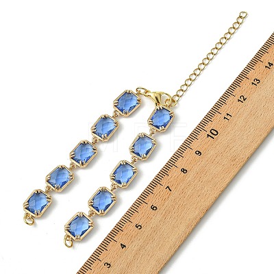 Brass Glass Rectangle Link Bracelet Making AJEW-JB01649-01-1