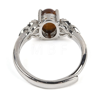 Oval Natural Tiger Eye Adjustable Rings RJEW-Q819-01P-02-1