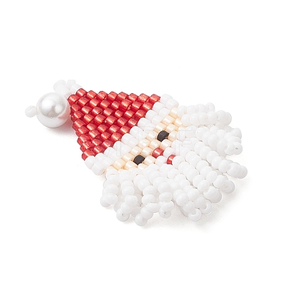 Glass Seed Beaded Santa Claus Pendants PALLOY-MZ00828-01-1