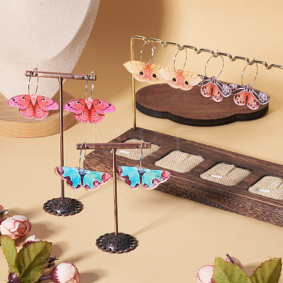 4 Pairs 4 Colors Butterfly Alloy & Acrylic Hoop Earrings EJEW-TA0001-88A-1