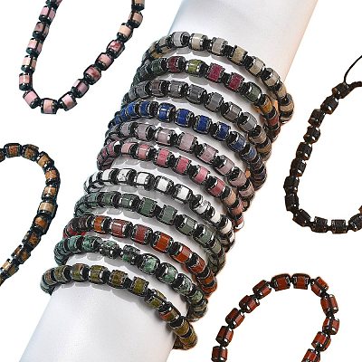 Adjustable Natural & Synthetic Gemstone and Non-magnetic Synthetic Hematite Braided Bead Bracelets BJEW-Z090-01-1