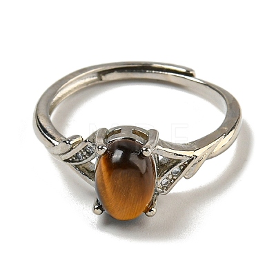 Oval Natural Tiger Eye Adjustable Rings RJEW-Q818-01P-10A-1