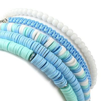 5Pcs 5 Style Polymer Clay Heishi Surfer Stretch Bracelets Set BJEW-TA00370-1