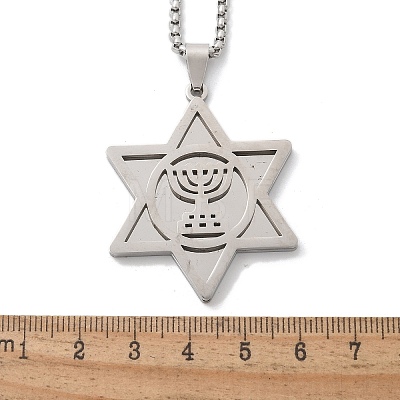 Hanukkah 304 Stainless Steel Star of David Pendant Necklaces NJEW-Z058-02P-1