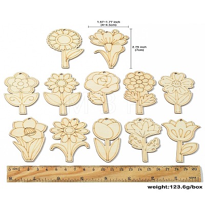 48Pcs 12 Styles Unfinished Blank Wooden Pendants Kit WOOD-CJC0011-15B-1