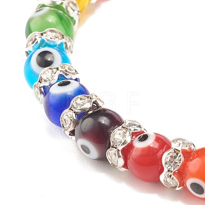 Colorful Evil Eye Lampwork Beaded Stretch Bracelet with Crystal Rhinestone for Women BJEW-JB07872-02-1