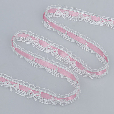 Milk Fiber Bowknot Embroidery Ribbon OCOR-WH0078-508B-1