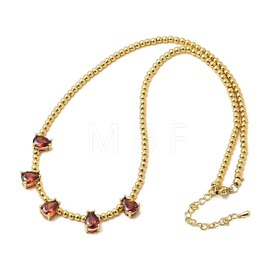 Brass Pave Cubic Zirconia Teardrop Pendant Round Beaded Necklaces NJEW-C121-01G-10-1