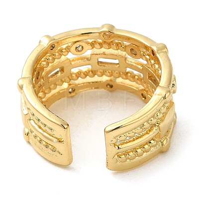 Rack Plating Real 18K Gold Plated Brass Rectangle Open Cuff Rings RJEW-B048-09G-1