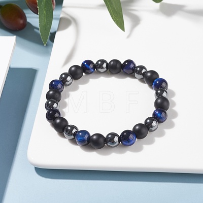 Round Stone Beads Stretch Bracelets BJEW-JB07259-02-1