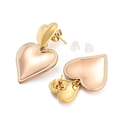 304 Stainless Steel Double Heart Dangle Stud Earrings for Women LS-EJEW-D076-01E-RG-1