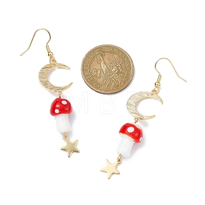 4 Pairs 4 Colors Mushroom Lampwork Dangle Earrings EJEW-TA00306-1