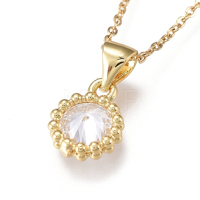 Brass Micro Pave Clear Cubic Zirconia Pendant Necklaces NJEW-R256-09-1