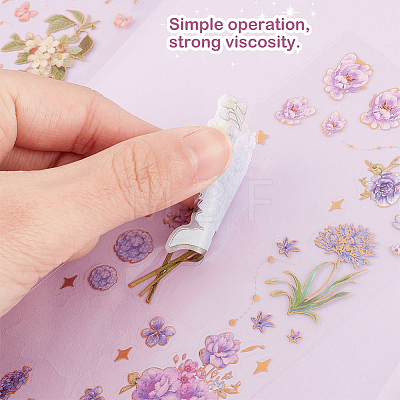 Globleland 18 Sheets 6 Style Waterproof PET Flower Pattern Self Adhesive Hot Stamping Stickers DIY-GL0003-93-1