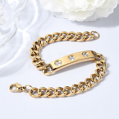 304 Stainless Steel Micro Pave Cubic Zirconia Cuban Link Bracelets BJEW-D408-01G-1