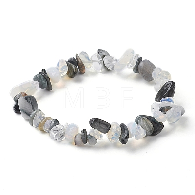 2Pcs 2 Style Opalite Chip & Natural Tiger Eye & Natural Black Onyx Beaded Stretch Bracelets Set BJEW-TA00411-1