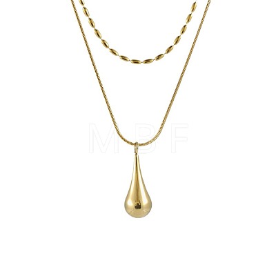 304 Stainless Steel Teardrop Pendant Double Layer Necklaces for Women WG23FFF-01-1
