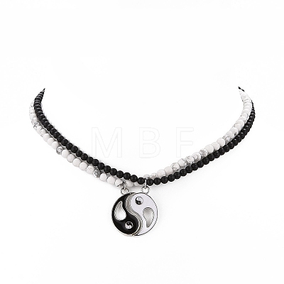 2Pcs 2 Style Alloy Enamel Yin Yang Metching Pendant Necklaces Set NJEW-JN04175-01-1