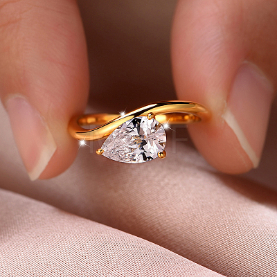 Brass Pave Single Cubic Zirconia Finger Rings for Women LS-ZK8046-5-1