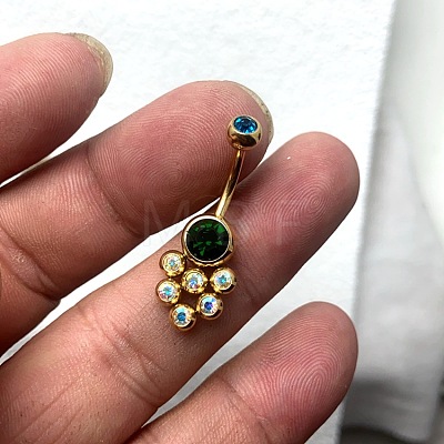 304 Stainless Steel Pave Colorful Cubic Zirconia Curved Barbell Belly Rings FS-WG9F3DF-02-1