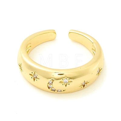Clear Cubic Zirconia Moon and Star Open Cuff Ring for Women ZIRC-P096-03G-1