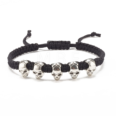Skull Alloy Braided Bead Bracelet BJEW-JB07861-02-1