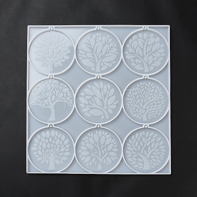 Flat Round with Tree of Life Pendant Silicone Molds DIY-L071-04-1