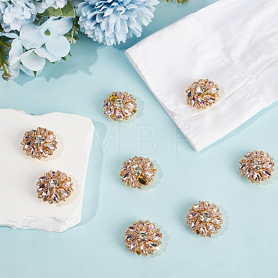 8Pcs Flower Brass & Glass Rhinestone Cufflinks FIND-CY0002-40-1