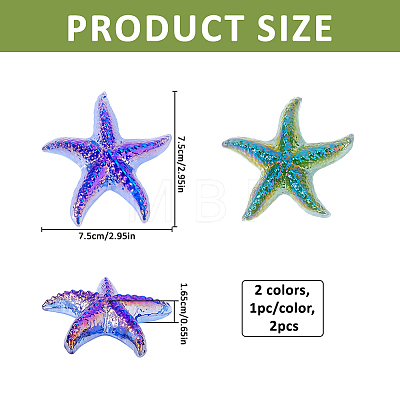 2Pcs 2 Colors Electroplated Starfish Glass Display Decorations DJEW-FH0001-59-1