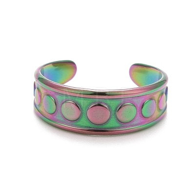 Ion Plating(IP) Rainbow Color 304 Stainless Steel Flat Round Pattern Open Cuff Ring for Women RJEW-C025-01M-1